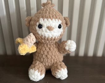 Crochet Monkey Plushie: Soft Yarn Stuffed Animal with Banana