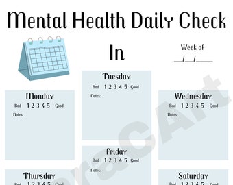 Mental Health Daily Check In, Mental Health Weekly Check in, Digital Download Printable
