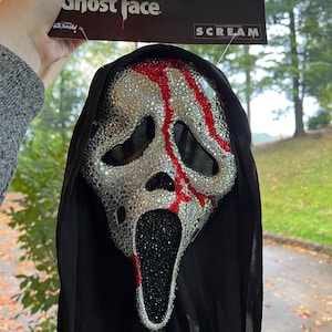 Custom Made Fully Rhinestoned Blood Drip Ghostface Scream Mask image 1