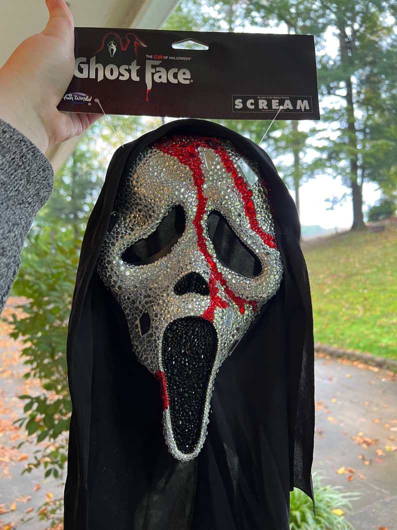 Custom Made Fully Rhinestoned Blood Drip Ghostface Scream Mask image 1