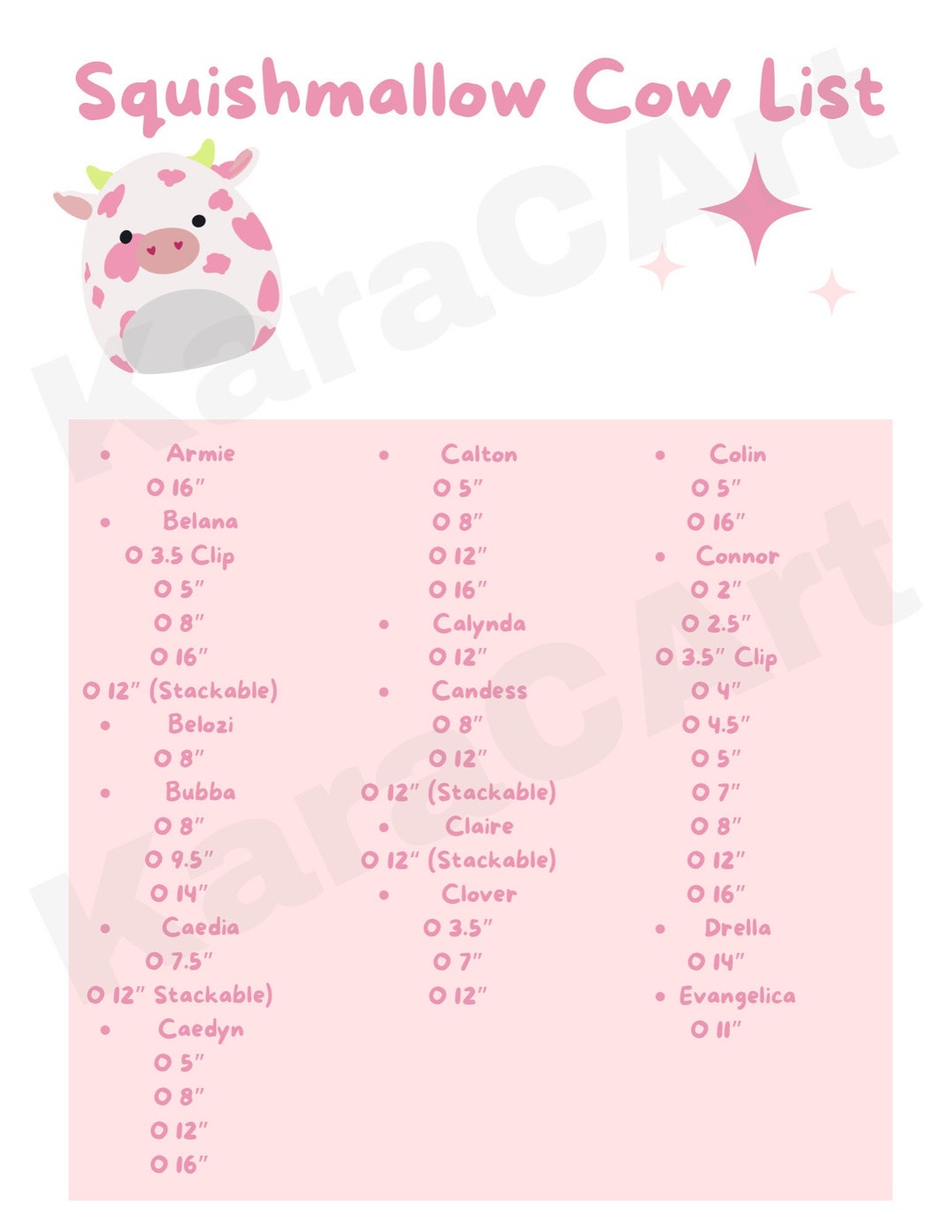 Squishmallow Cow List, DISO, ISO, Kellytoy Cow Squishmallow, Digital ...