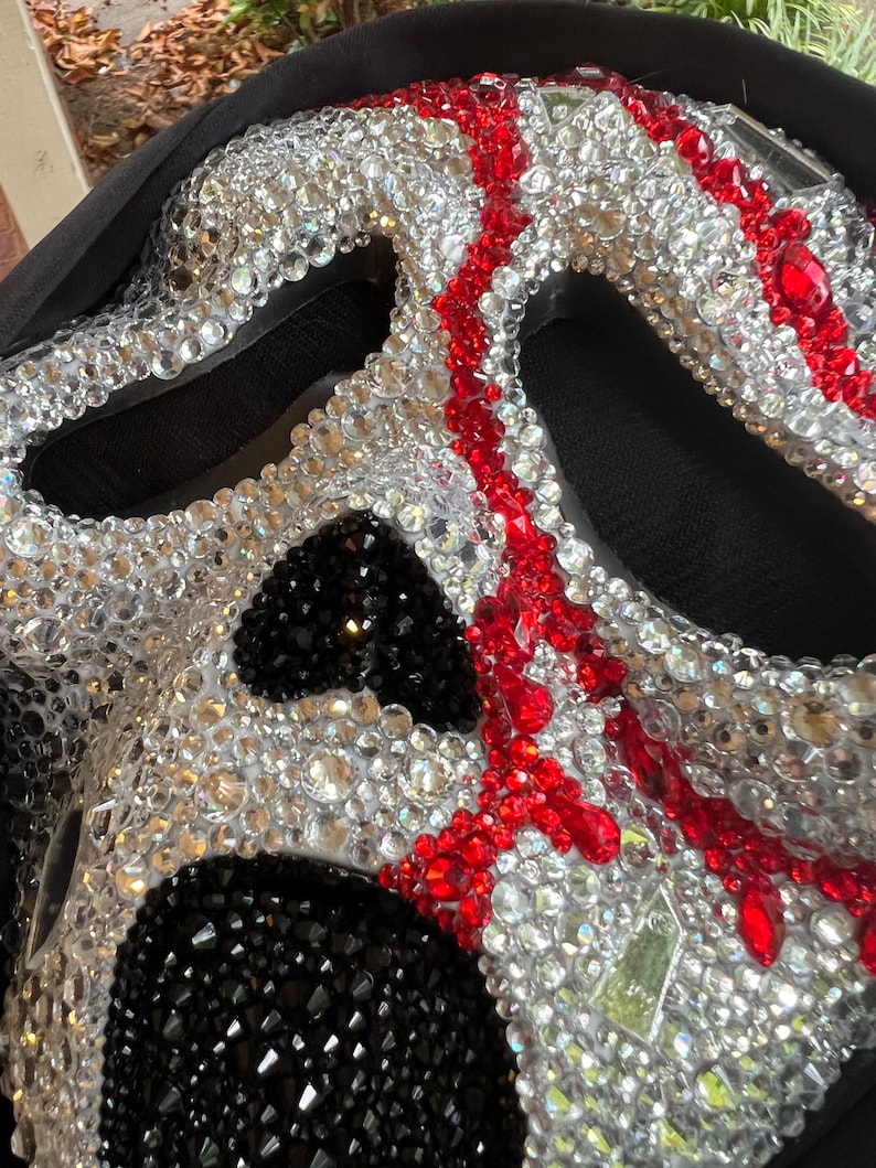 Custom Made Fully Rhinestoned Blood Drip Ghostface Scream Mask image 4