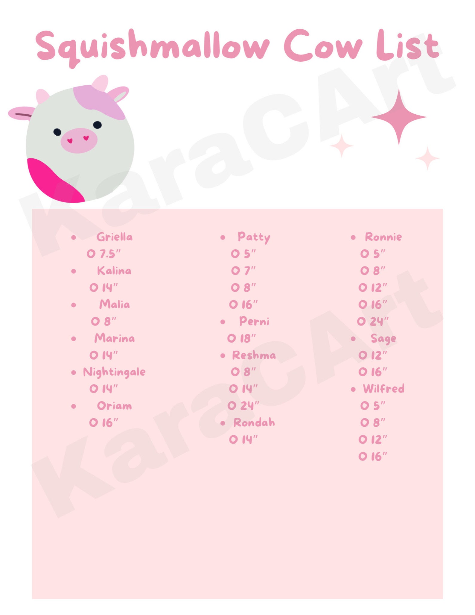 Squishmallow Cow List, DISO, ISO, Kellytoy Cow Squishmallow, Digital