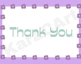 Thank You Card Digital Download, Card Printable, Card With Purple Flowers