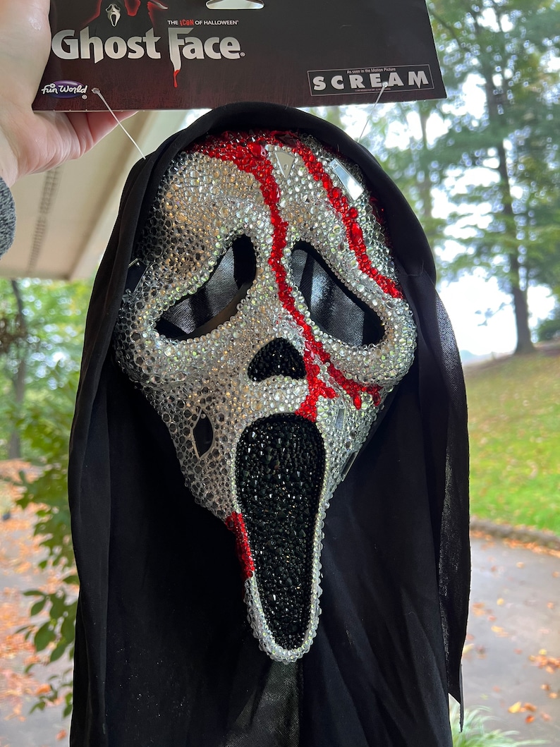 Custom Made Fully Rhinestoned Blood Drip Ghostface Scream Mask image 2