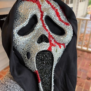 Custom Made Fully Rhinestoned Blood Drip Ghostface Scream Mask image 3