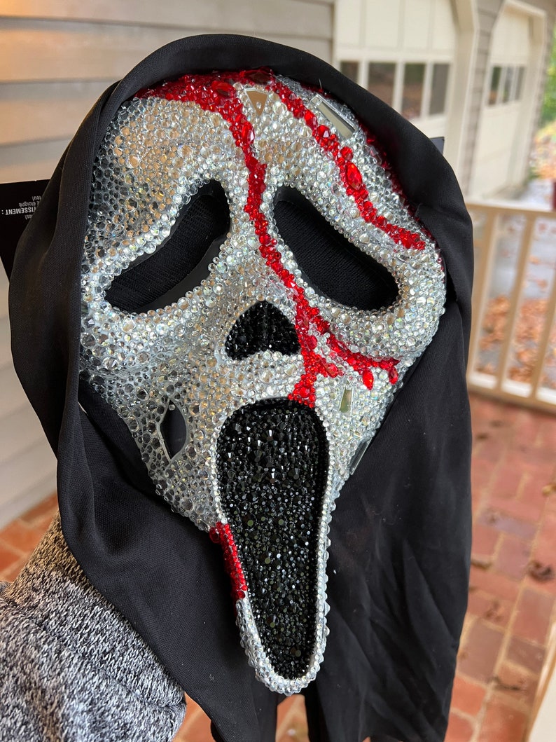 Custom Made Fully Rhinestoned Blood Drip Ghostface Scream Mask image 3