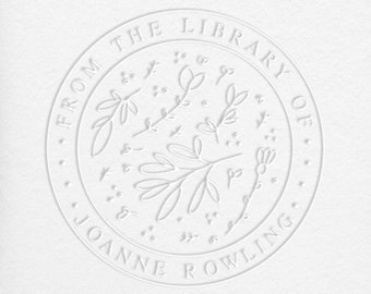 From The Library Of Personalized Book Embosser | Floral Elements Round Logo | Library Book Lover Gift | High Quality Embossing Seal