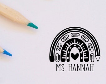 Rainbow Name Personalized Teacher Stamp | Custom Self-Inking Rubber Stamp