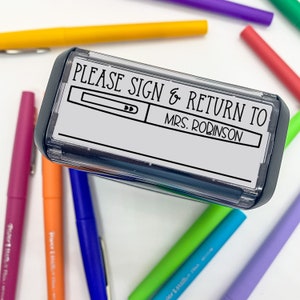 Sign & Return Flair Pen Personalized Teacher Stamp | Custom Self-Inking Rubber Stamp