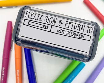 Sign & Return Flair Pen Personalized Teacher Stamp | Custom Self-Inking Rubber Stamp