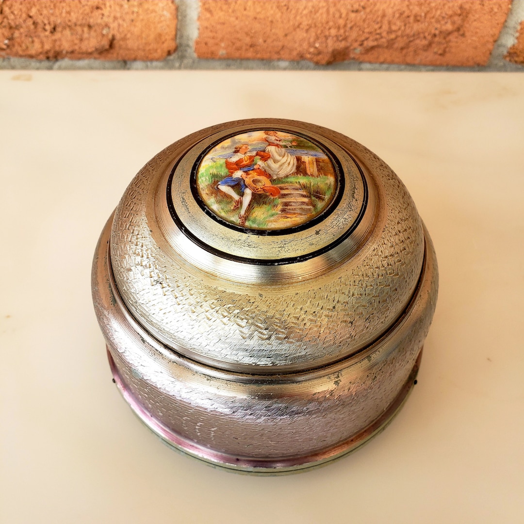 Vintage Aluminum Powder Puff Music Box Trinket Jewelry Etsy