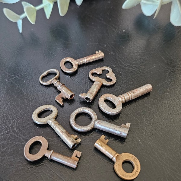 Vintage Collection of 8 Skeleton Keys, Antique Skeleton Keys, Jewelry Key Pendant, Wedding Key, Hollow Barrel Key, Bridal Key