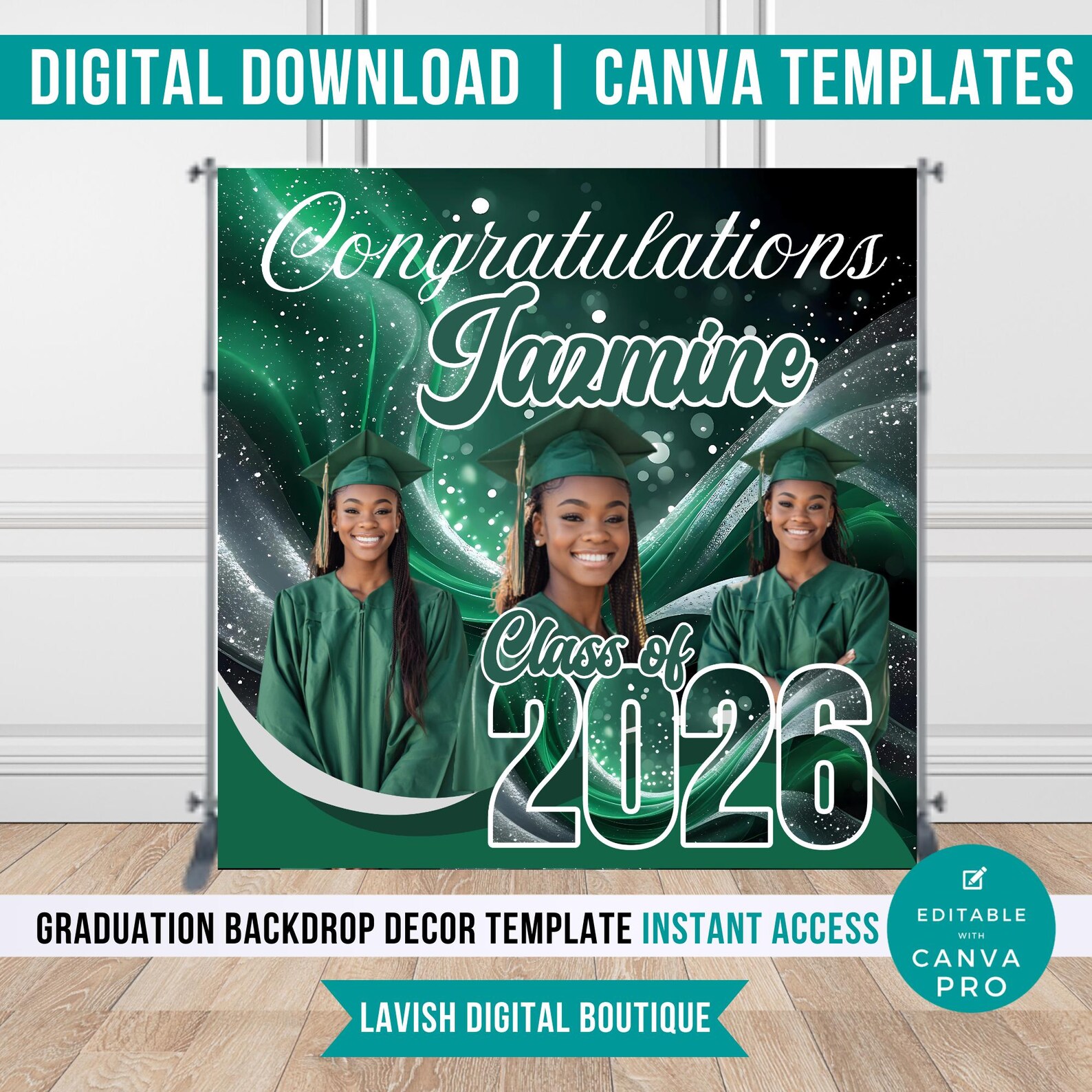 Editable Graduation Backdrop Canva Template | Grad Party Arch Panels ...