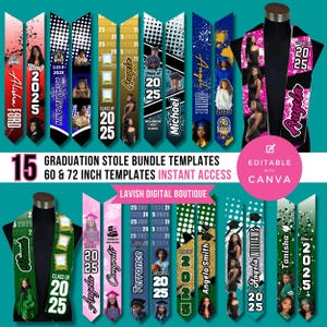 Graduation Stole Bundle, Canva Grad Stole,  Canva Stole Bundle, Graduation Bundle Templates, Graduation Stole Canva Template, 2025 Stole