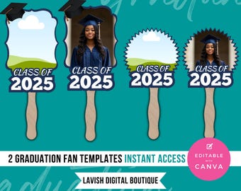 2 Graduation Fan Designs Editable in Canva, 2025 Graduation Fan Design, Graduation Fan Template, Canva Grad Fan Templates, Class of 2025 Fan