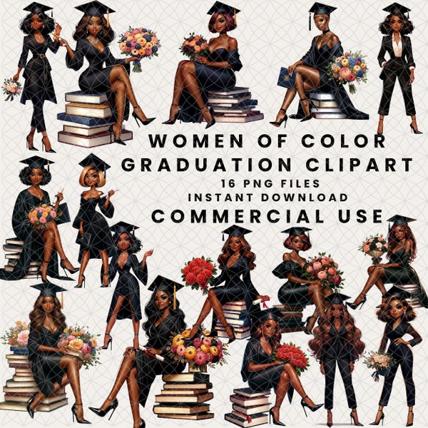 Women of Color Graduation PNG, Black Women Clipart, Graduation Cap, African-American Graduation,