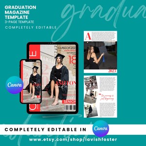 Graduation magazine template, Senior invite, Senior grad template, Graduation magazine template, Senior template, Graduation canva template