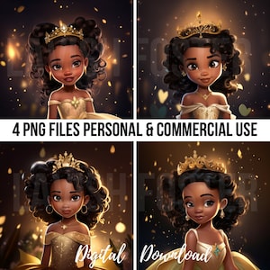 Black Princess PNG, African American Princess PNG, Melanin Princess PNG, Black and Gold Princess