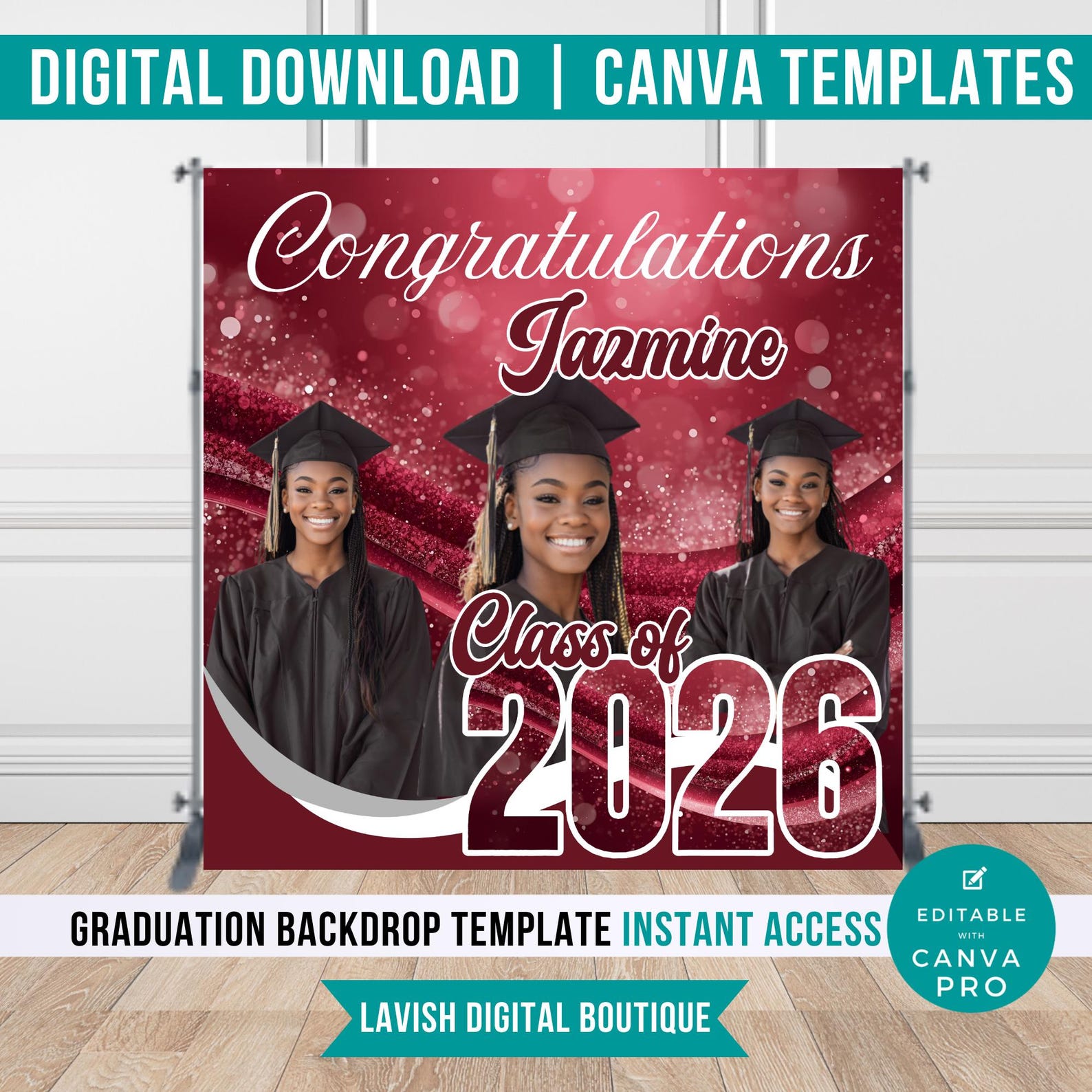 Editable Graduation Backdrop Canva Template | Grad Party Arch Panels ...