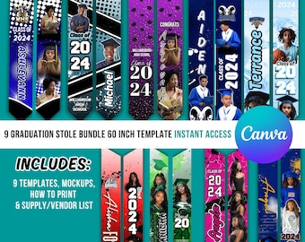 9 Graduation Stole Bundle, Canva Graduation Stole Design Editable in Canva, Graduation Bundle Templates, Graduation Stole Canva Template