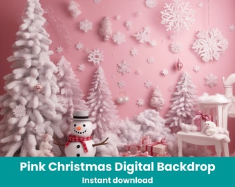 Pink Christmas Digital Backdrop, Photography Backdrop, Decorated Backdrops, Christmas Digital Background for Photo Editing