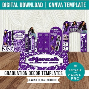 Graduation Decor, Grad Decor Template, Graduation Book, Graduation Canva Template, Canva Graduation Books, Graduation Panel Board, Grad Arch