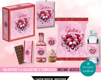 Valentine's Day Party Bundle Canva Template, Galentine's Day Party Bundle Canva, Valentine's Day Chip Bags, Valentine's Day Party Favor