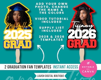 2 plantillas de abanicos de graduación editables en Canva (2025 y 2026). Diseño de abanico de graduación, plantilla de abanico de graduación de Canva, plantilla de abanico de graduación 2025.