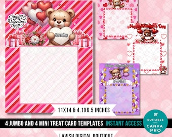 Valentine's Jumbo Treat Card Templates, Editable in Canva (Digital Download)