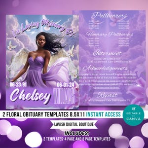 Floral Funeral Program Canva Template, Obituary Canva, 8 Page Funeral Program, 4 Page Funeral Program Template, Canva Obituary Template