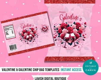 Valentine's Day Chip Bag Canva, Galentine's Day Chip Bag, Valentine's Day Chip Bags, Valentine's Day Party Favor, Valentine's Day Treat Bags