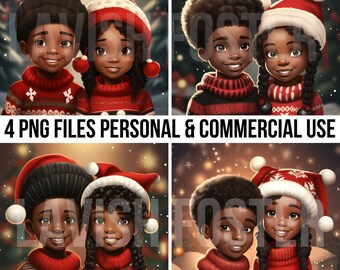 Black Girl and Boy PNG, Black boy and girl Christmas clipart, Brother and Sister Christmas Clipart