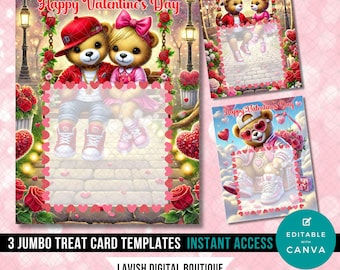 Jumbo Valentine's Day Treat Card Canva Templates (Digital Download)