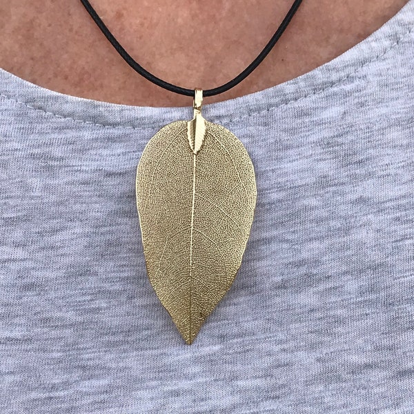 Real Leaf Necklace, Gold Dipped Leaf Necklace, Gold Dipped Leaf Skeleton, Real Leaf Jewelry, Leaf Dried Pendant