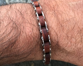 Roestvrij staal en hout Chain Link armband voor mannen, mannelijke accessoires sieraden verstelbaar, mannen armband, cadeau voor hem