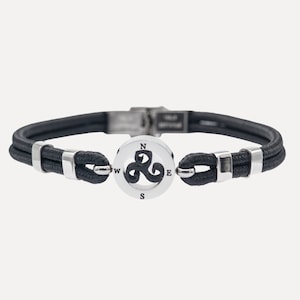 Stainless Steel Triskelion Black Nautical Rope Adjustable Unisex Bracelet for Man for Woman