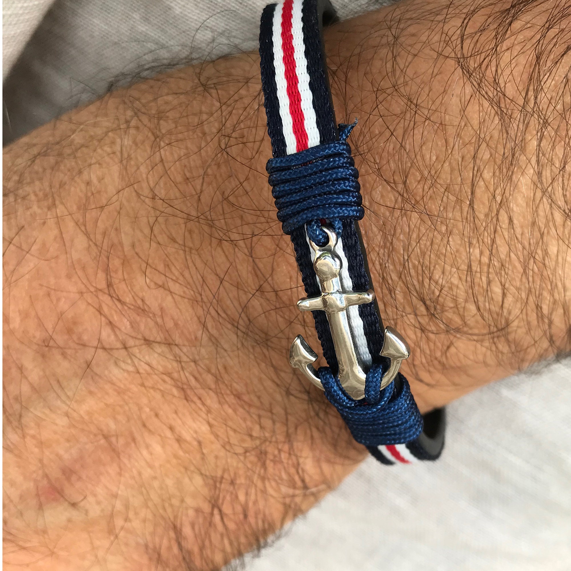 Handmade Anchor Bracelet with Cord and Leather