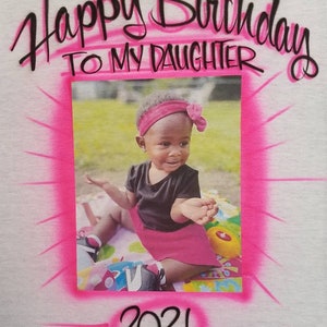 Airbrushed t-shirt Birthday photo transfer design Photo transfer Airbrushed favors Birthday party gift Custom gift Birthday picture on shirt