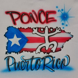 Airbrushed t-shirt Puerto Rican Flag Island Hometown Coqui tshirt design Puerto Rico Island with flag Custom airbrush Love Puerto Rico shirt