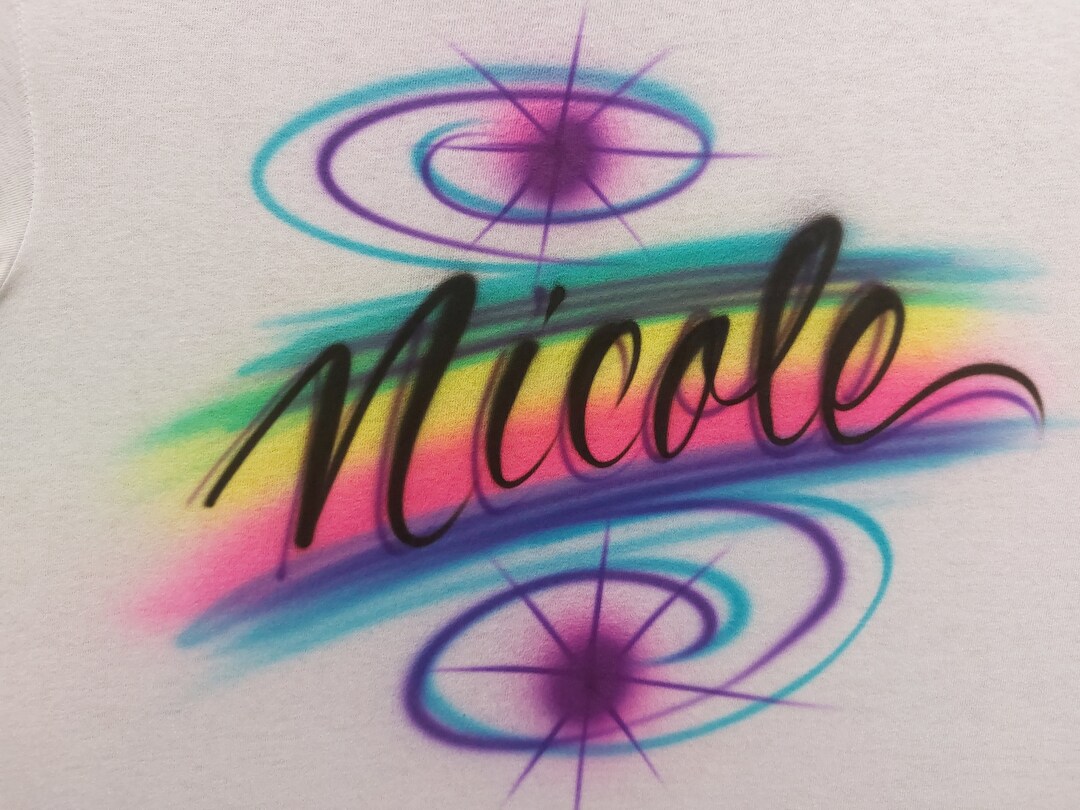 Airbrushed Script Name T-shirt: Personalized Rainbow Design - Etsy