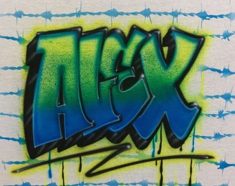 Airbrushed Graffiti Name T-Shirt: Custom Barbed Wire Design
