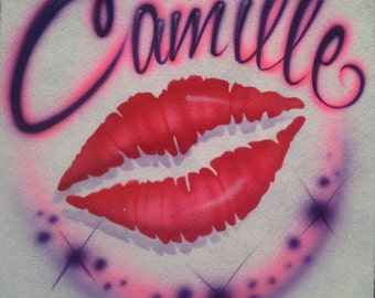 Airbrushed T-shirt: Custom Name & Lips Design