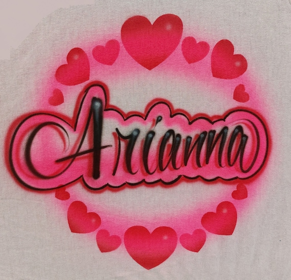 Airbrushed T-shirt: Custom Script Name with Hearts Design