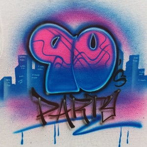 Airbrushed 90s Cityscape Shirt: Custom Graffiti Party Tee