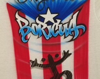 Airbrushed Puerto Rican Pride T-shirt: Taino Coqui Design