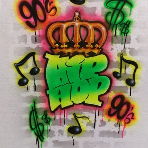 Airbrushed Hip Hop T-Shirt: 90s Graffiti Crown Design