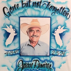 Airbrushed Memorial T-shirt: Angels in Clouds Photo Transfer Design
