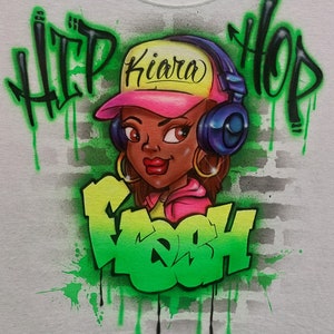 Airbrushed T-shirt: Custom Graffiti Hip Hop Girl Design