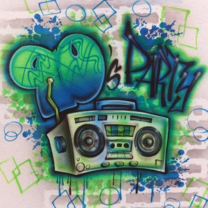 Airbrushed 90s Boombox T-shirt: Hip Hop Party Graffiti